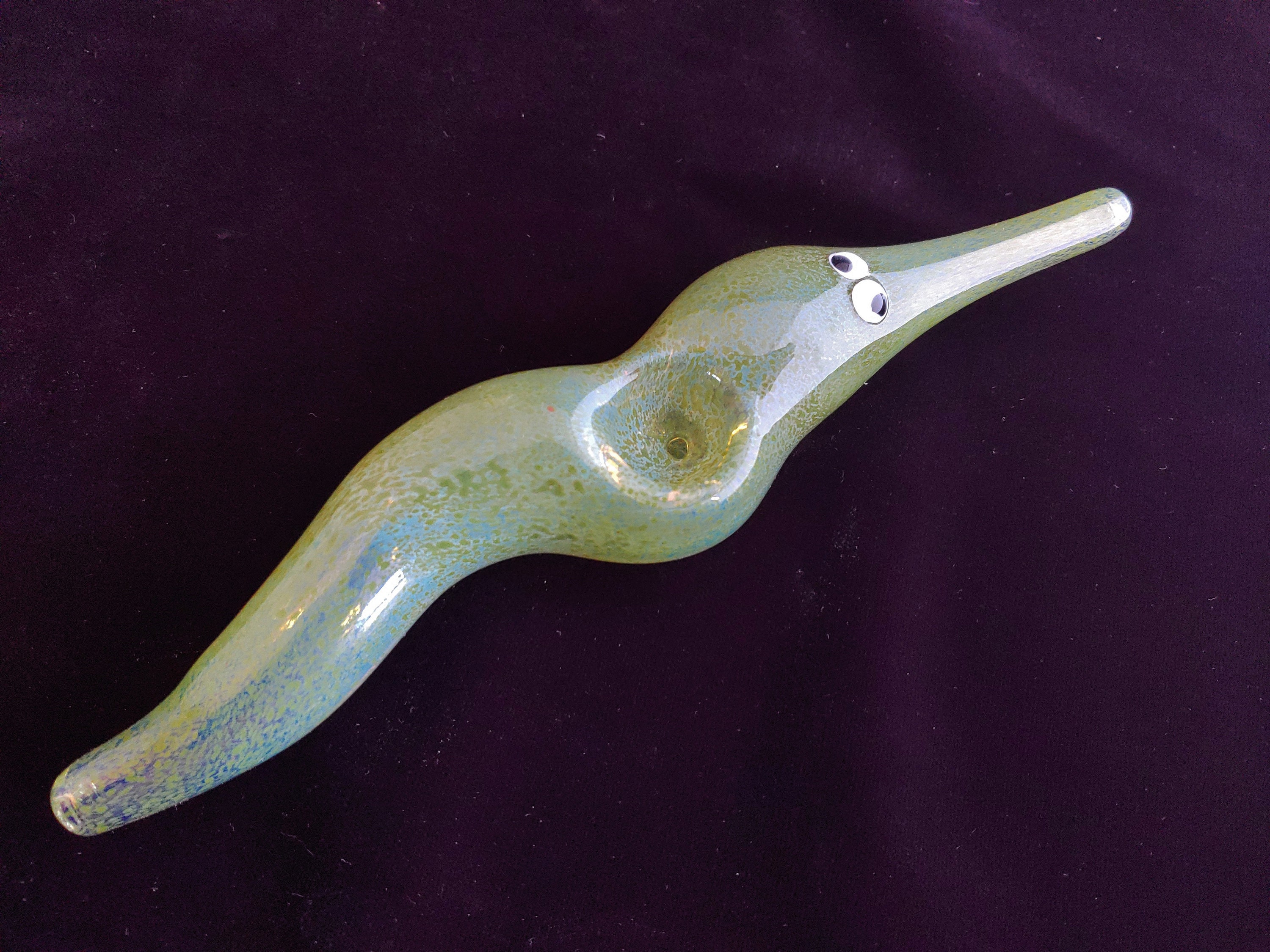 Glass Magic Worm Pipe (Green Version), Color Changing, Unique Glass Art