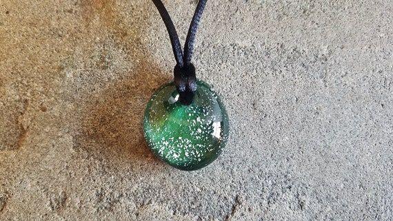 Memorial Pendant  Handblown Glass | Cremation Jewelry |  Pet Memorial Necklace | Deep Green Version |
