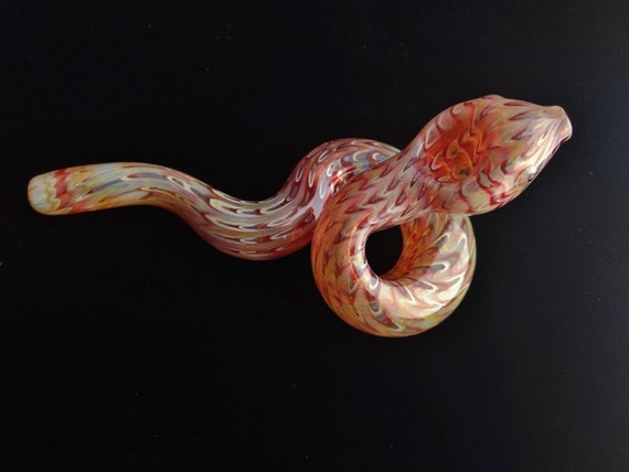 Coiled Glass Snake Pipe | Color Changing | Unique Sculpted Glass Art | Red & Gold Version | Fast Shipping |