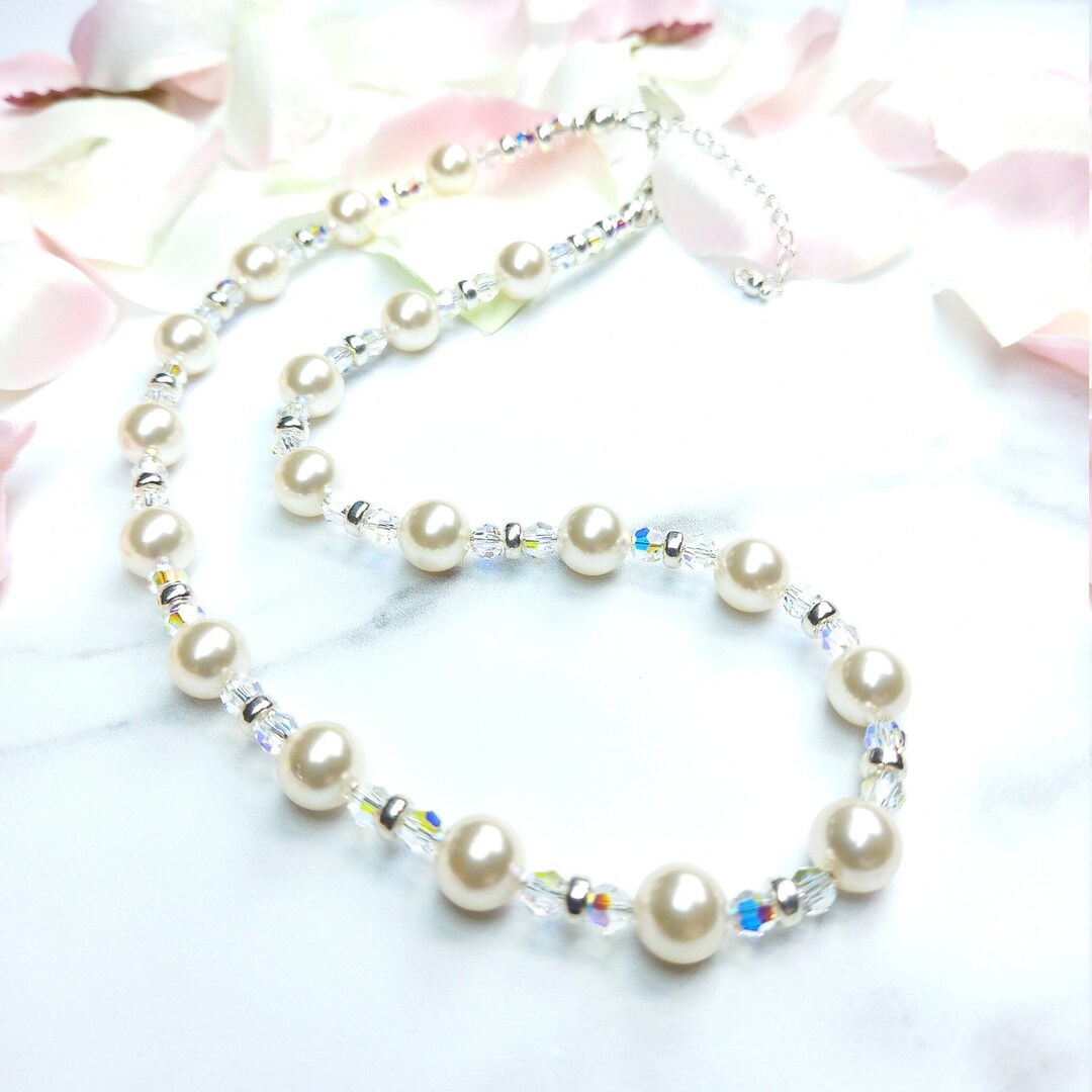 Pearl and Crystal Necklace Bridal Crystal Pearl Sterling Etsy