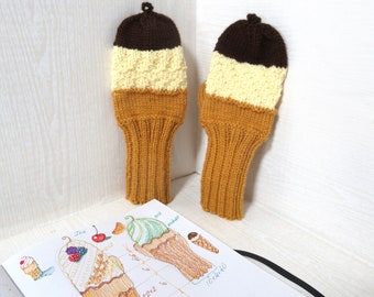 Funny Mittens Hand Knitted Ice-Cream Xmas Christmas Gift Waffle Cone