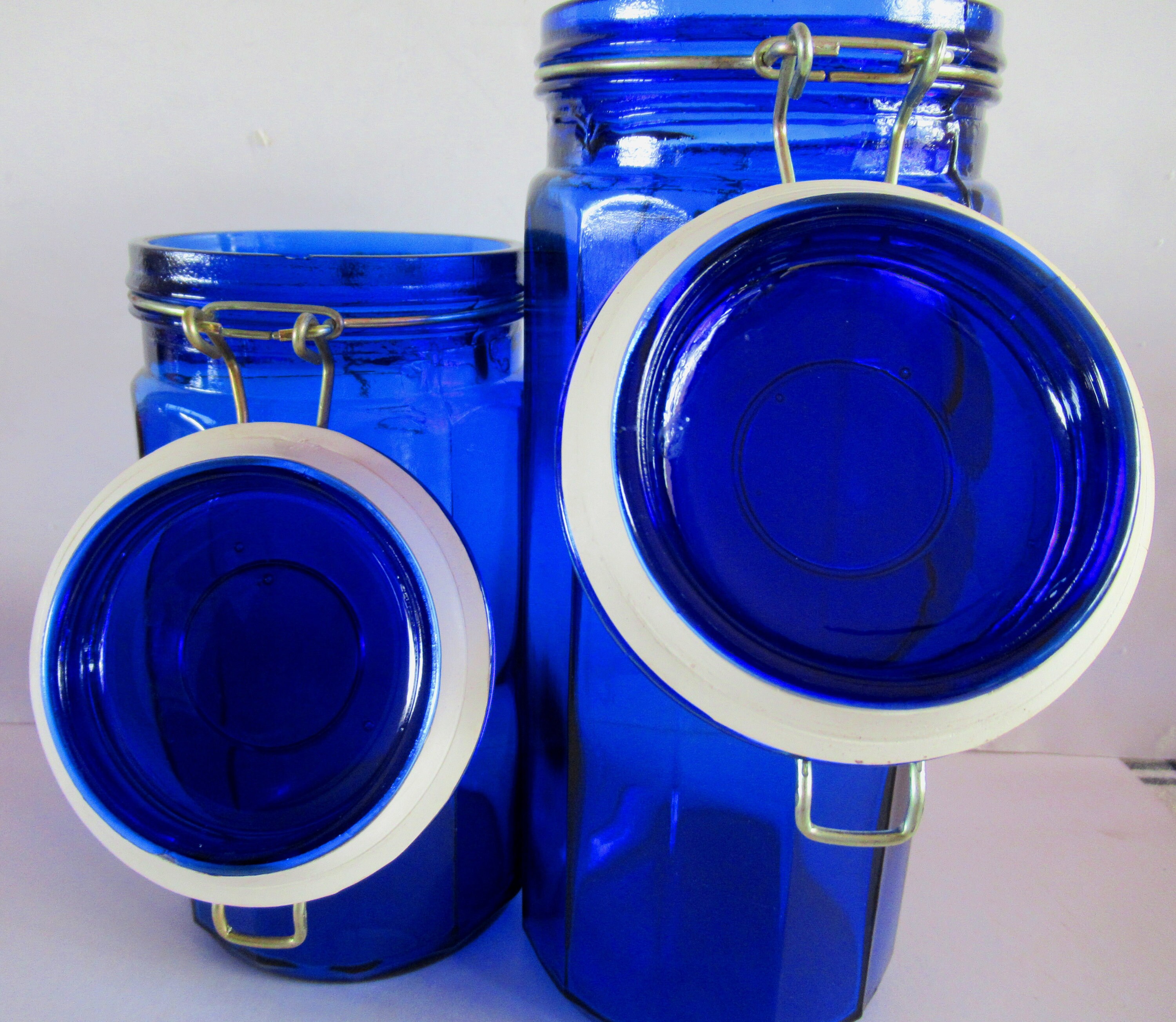 Cobalt Blue Glass Canisters Spaghetti Tall Kitchen Decor Etsy