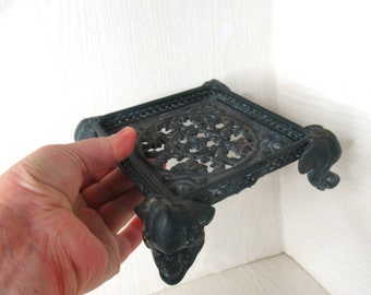 Cast Iron Ornate Square Stand Base Vase Candle Holder Small Porch Decor