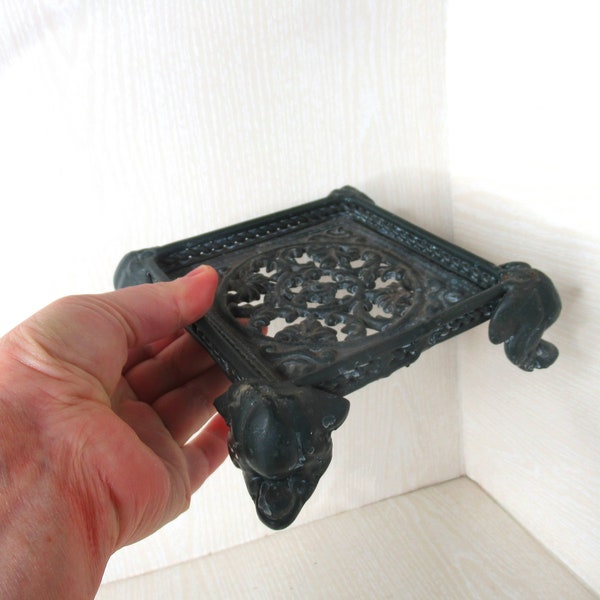 Cast Iron Ornate Square Stand Base Vase Candle Holder Small Porch Decor