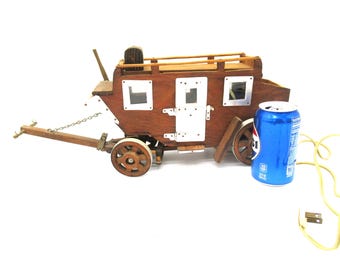 Vintage Western Stagecoach Table Lamp Wells Fargo Wooden Carriage Bulb