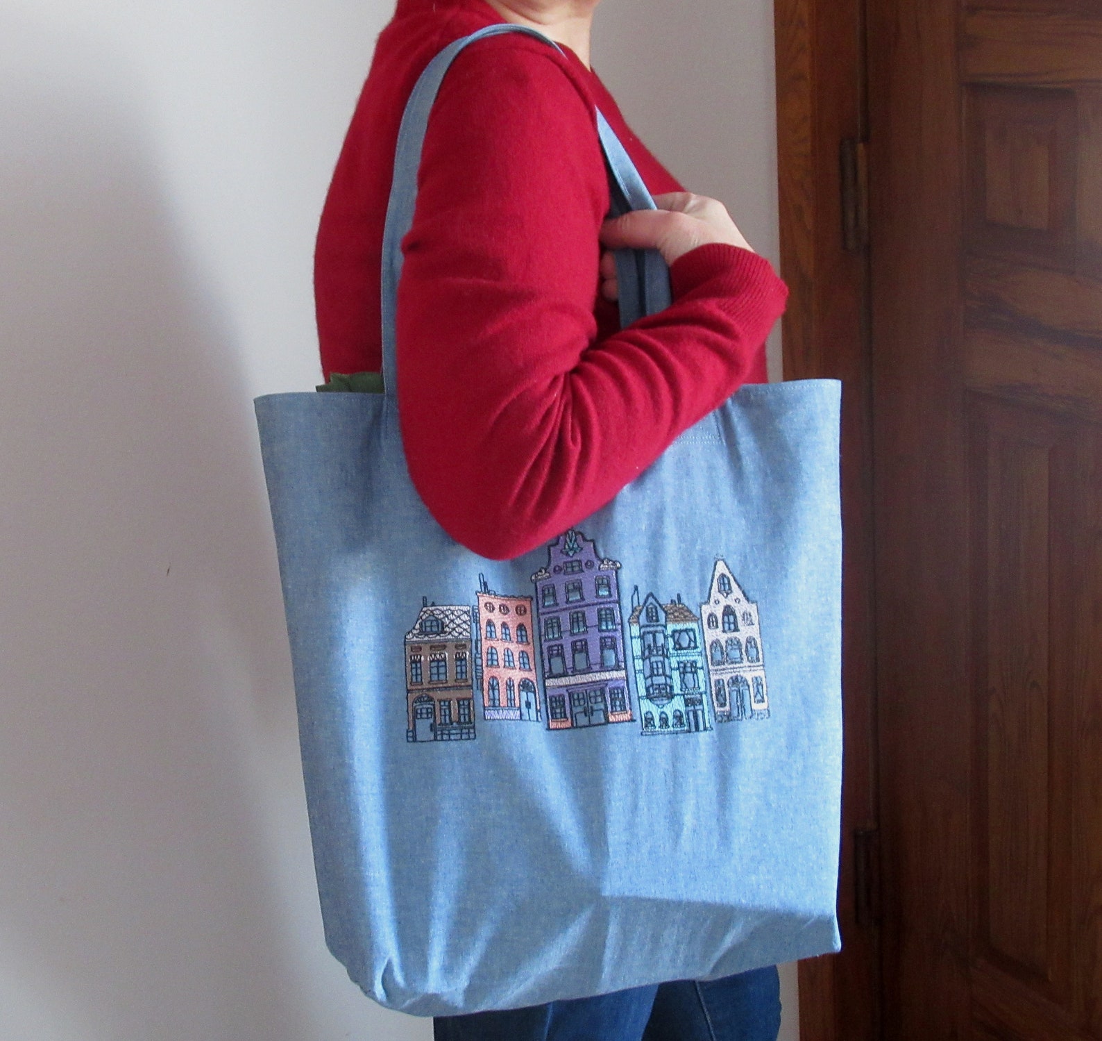 Tote Shopping Bag Embroidery Reusable Market Shopper Handmade Etsy