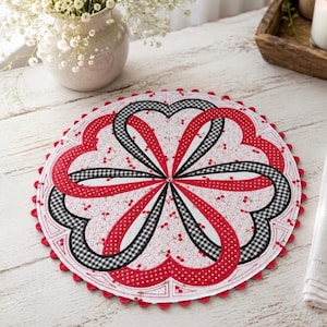 Celtic Heart Table Topper, Red Cherry Kitchen Decor, Farmhouse Cottage Core Candle Mat