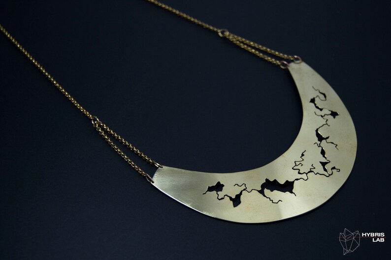 collier ooak necklace moon jewelry maxi necklace brass jewelry Crescent MOON NECKLACE BRASS necklace rigid neck jewelry design gold