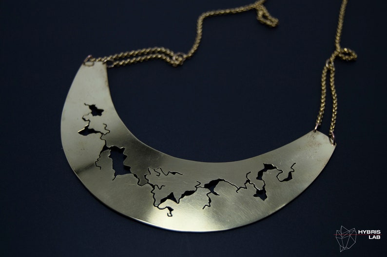 collier ooak necklace moon jewelry maxi necklace brass jewelry Crescent MOON NECKLACE BRASS necklace rigid neck jewelry design gold
