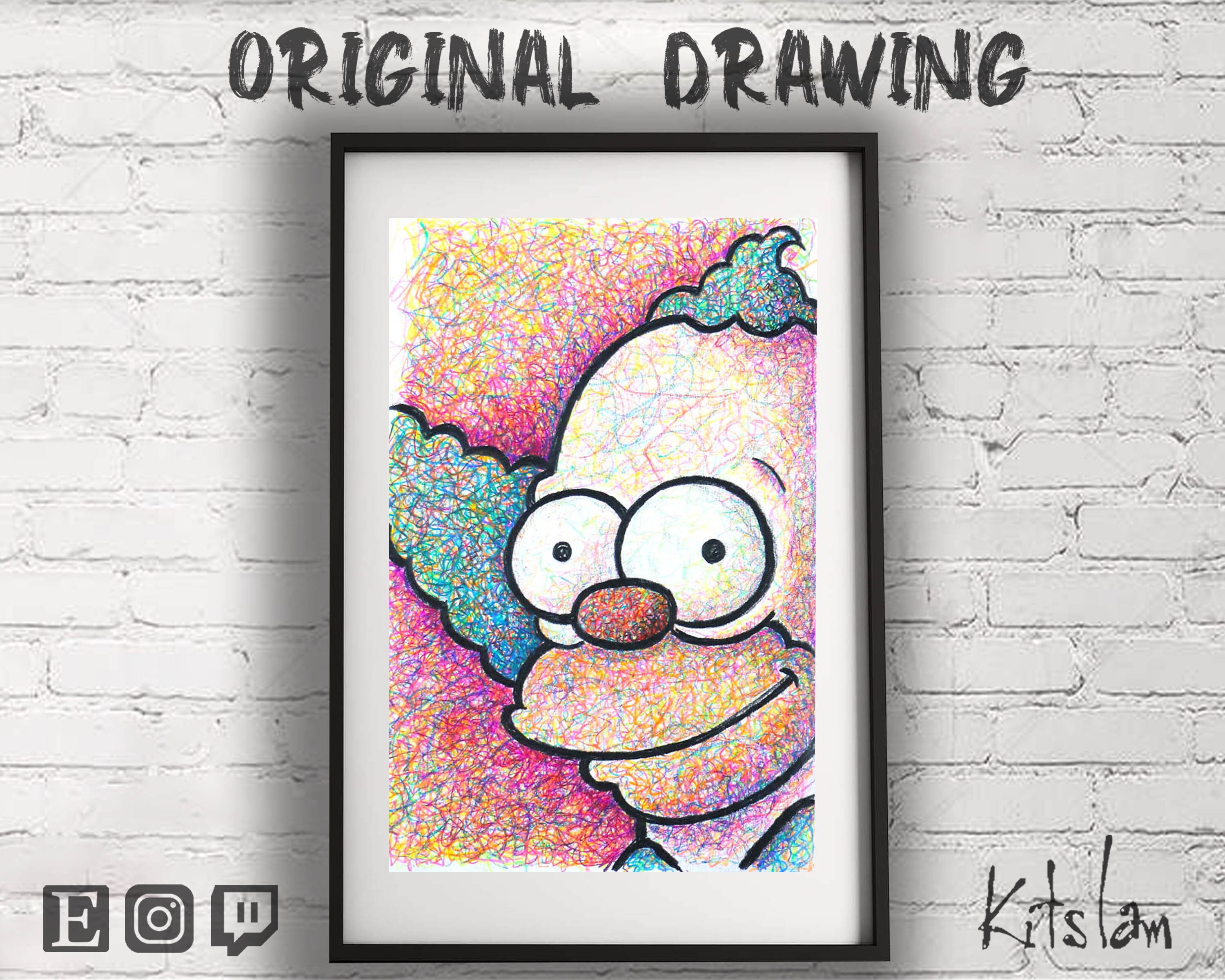 Krusty The Clown Simpson Drawing Original Simpson Pencil Etsy