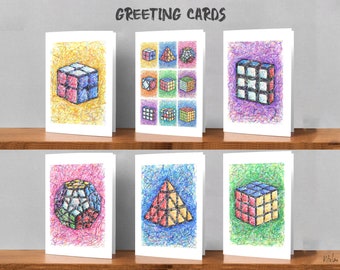 Rubiks Cube Birthday Cards, Puzzle inspired Birthday Cards, Twisty Puzzle Greeting Cards