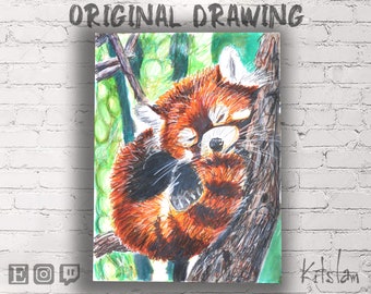 Red Panda Art Print, Sleeping Red Panda Art, Cute Panda Wall Art, Red Panda Gift