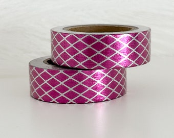 Fuchsia Pink & Silver Foil Cross Washi Tape