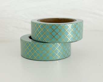 Mint & Gold Foil Cross Washi Tape