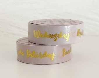 Light Pink & Gold Foil Days of the week Washi Tape