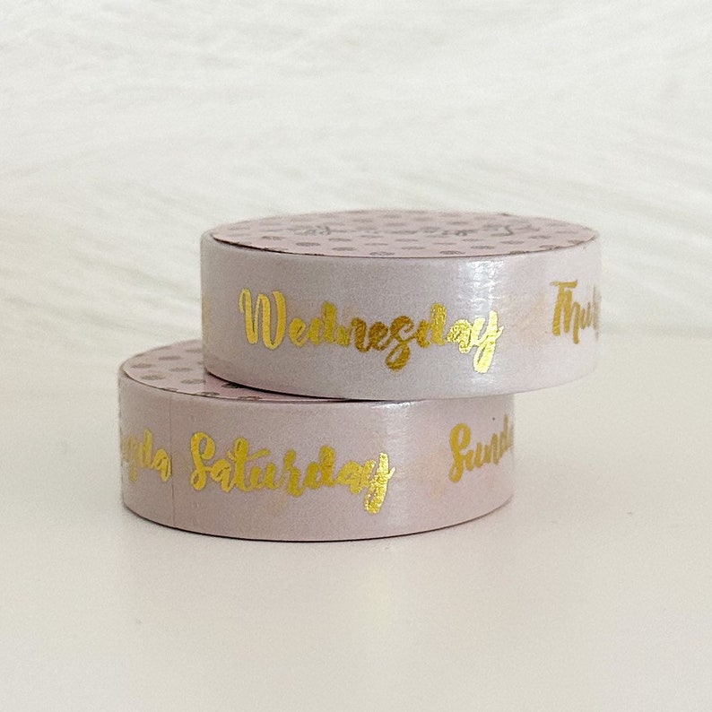 Light Pink & Gold Foil Days of the week Washi Tape image 1