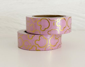 Pink Gold Foil Bear Head Washi Tape