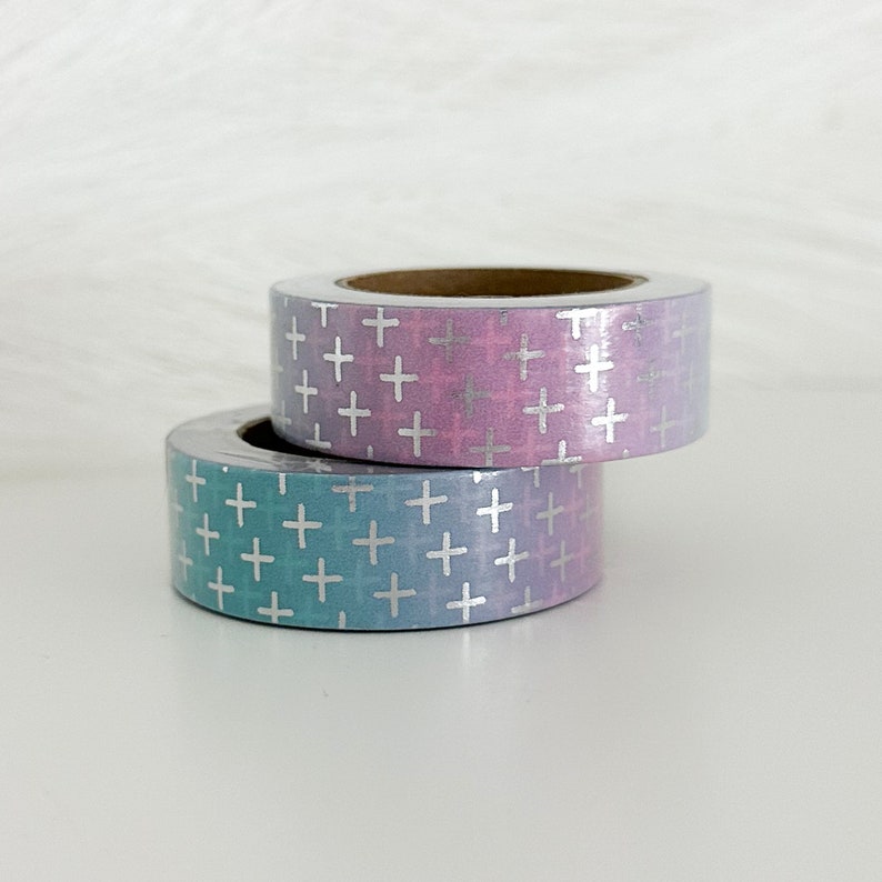 Teal/Purple Ombre & Silver Foil Crosses Heel Washi Tape imagem 1