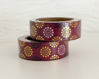 Maroon Gold Foil Flower Washi Tape