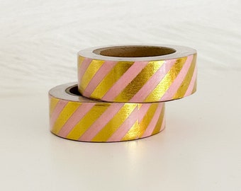 Pink Gold Foil Stripe Washi Tape