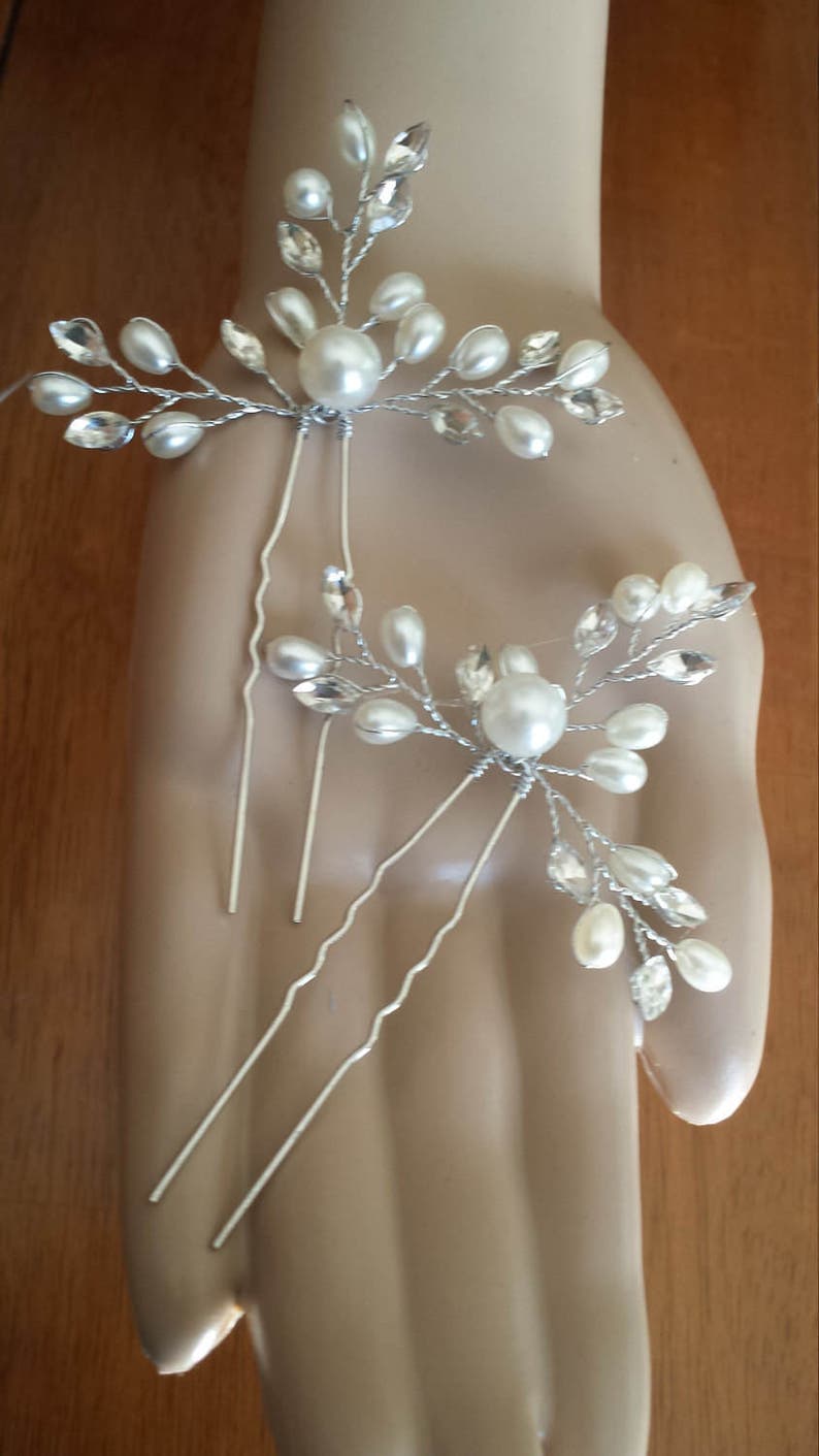 2pcs Ivory Hairpins Wedding Hairwear Bridal Hairpins Ivory Hair pins Crystal Hairpins Rhinestone Hairpins Ivory Pearl Hairpins Accessories