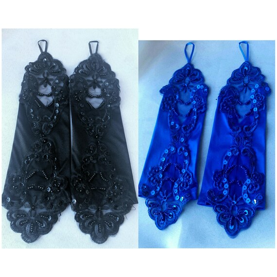 long black satin fingerless gloves