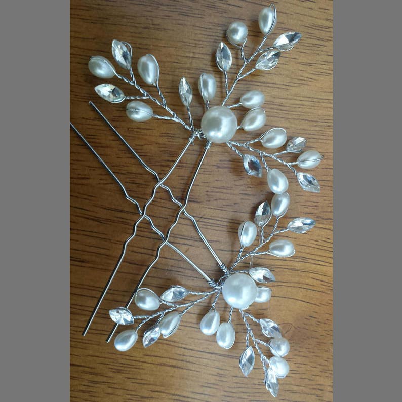 2pcs Ivory Hairpins Wedding Hairwear Bridal Hairpins Ivory Hair pins Crystal Hairpins Rhinestone Hairpins Ivory Pearl Hairpins Accessories