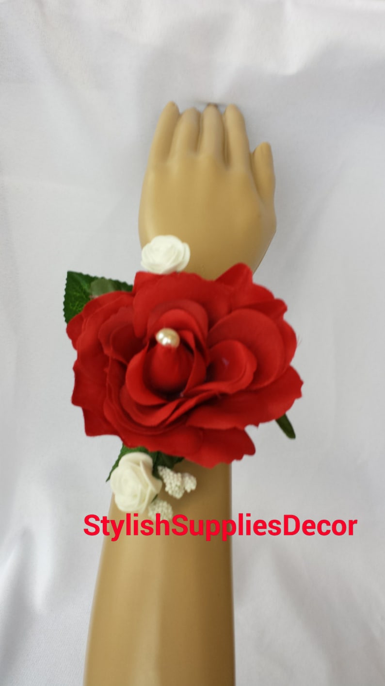 Red Wrist Corsages Red Corsage Red Wedding Corsages Red Prom Corsages Red Bridesmaid Corsages Wedding Decoration Red Wrist Flower Wrist Rose