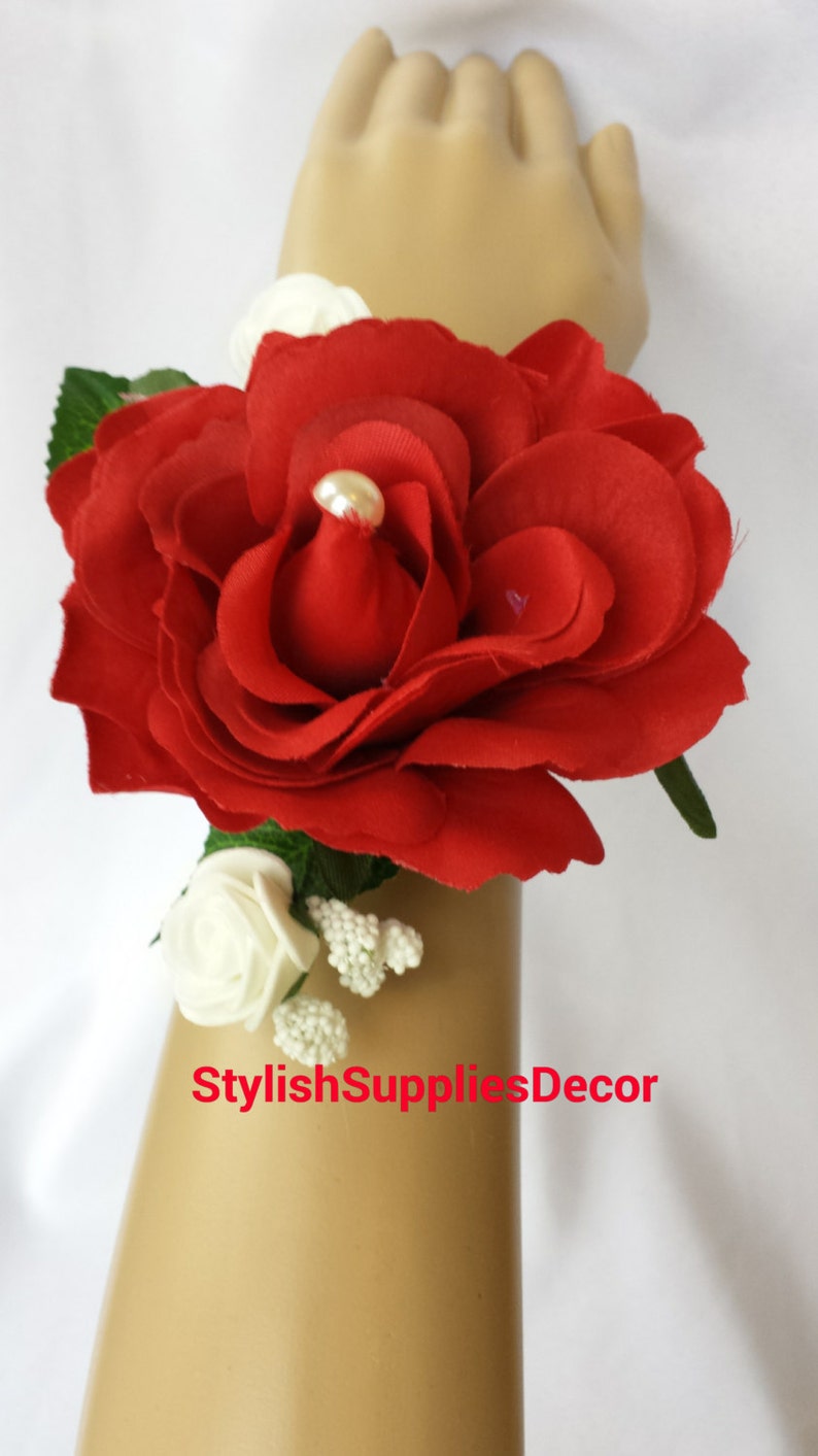 Red Wrist Corsages Red Corsage Red Wedding Corsages Red Prom Corsages Red Bridesmaid Corsages Wedding Decoration Red Wrist Flower Wrist Rose