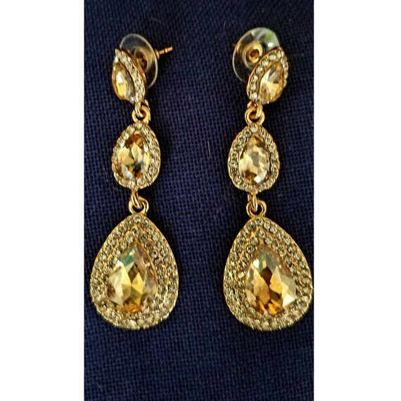 Gold Crystal Rhinestone Earrings Gold Earrings Drop Earrings Etsy