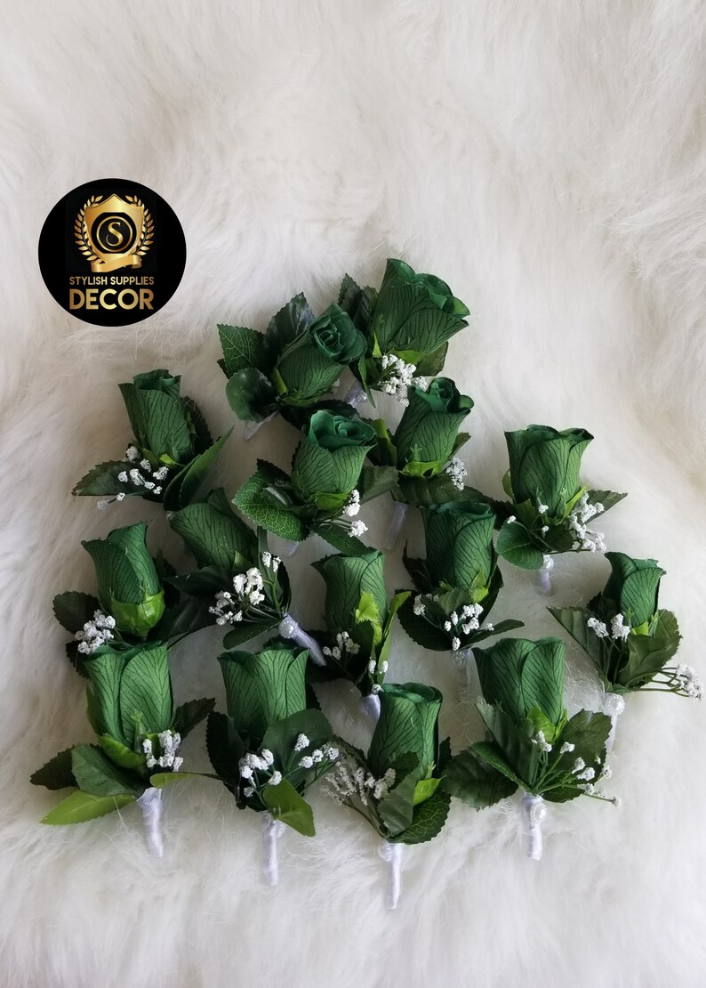 Dark Green Boutonniere Emerald Green Corsage Green Wedding | Etsy