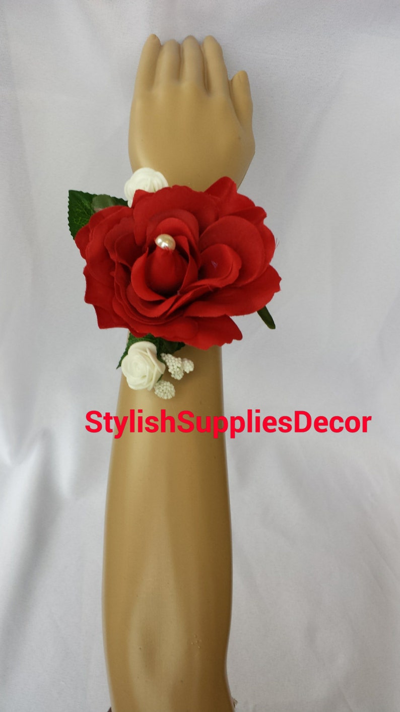 Red Wrist Corsages Red Corsage Red Wedding Corsages Red Prom Corsages Red Bridesmaid Corsages Wedding Decoration Red Wrist Flower Wrist Rose