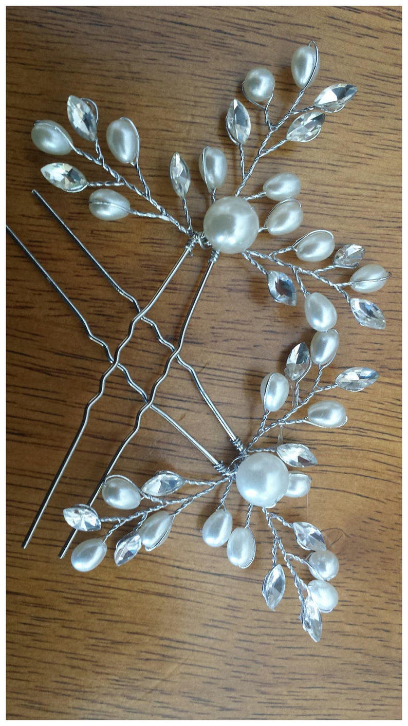 2pcs Ivory Hairpins Wedding Hairwear Bridal Hairpins Ivory Hair pins Crystal Hairpins Rhinestone Hairpins Ivory Pearl Hairpins Accessories