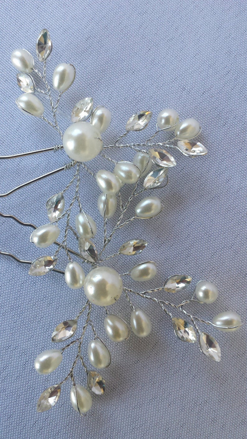 2pcs Ivory Hairpins Wedding Hairwear Bridal Hairpins Ivory Hair pins Crystal Hairpins Rhinestone Hairpins Ivory Pearl Hairpins Accessories