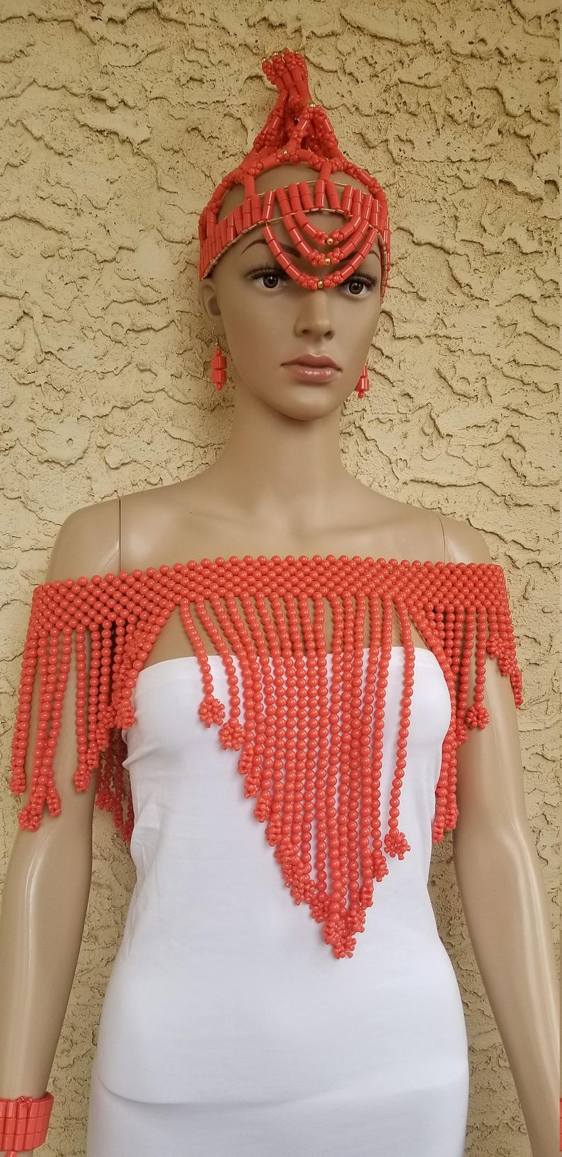 African Women Jewelry African Coral Beads Necklace Set African Wedding Beads Beaded Necklace Set African Necklace Set Bride Coral Beads Set