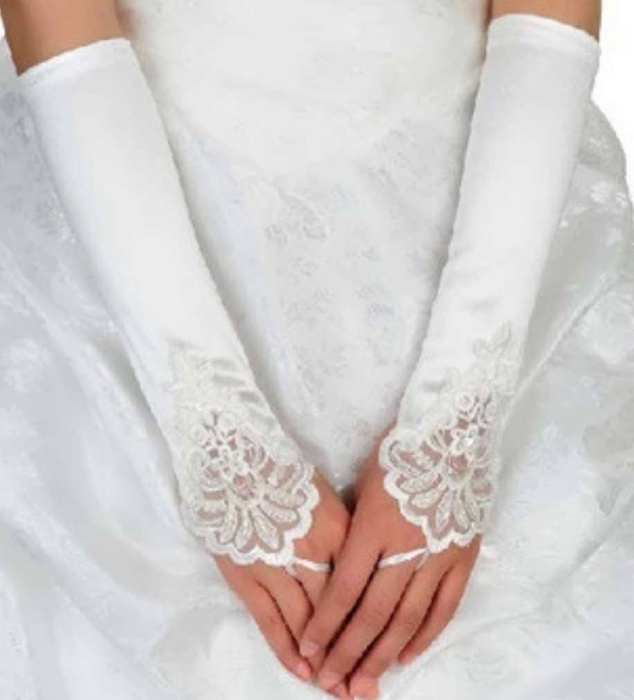 White Fingerless Gloves White Satin Gloves White Elbow Gloves Etsy