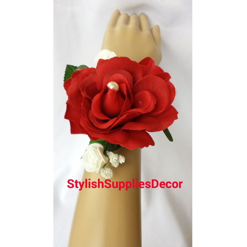 Red Wrist Corsages Red Corsage Red Wedding Corsages Red Prom Corsages Red Bridesmaid Corsages Wedding Decoration Red Wrist Flower Wrist Rose