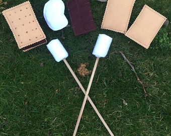 felt smores,felt marshmallows,felt campfire,felt toys,felt camping.kids toys