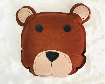 Bear Pillow for Baby Room, Bear Decor Nursery, Bear Cushion, Pillow Toy, Felt Woodland Animal, Baby Room Decor Bear, Felt Forest Animal