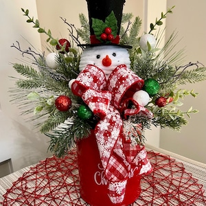 Snowman Christmas floral arrangement, Christmas decor, Seasonal decor, Pine arrangement, Holiday decor, Christmas tabletop floral, Gift