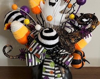 Halloween arrangement, Ghost arrangement, Halloween décor, Halloween shelf decor, Halloween mantle decor,