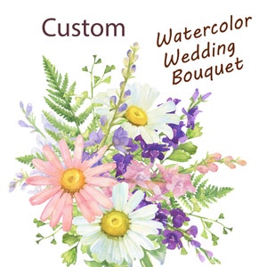 Bouquet da sposa ad acquerello Pittura floreale personalizzata Regalo per l'anniversario Immagine della commissione da foto Arte originale personalizzata Fiore da sposa