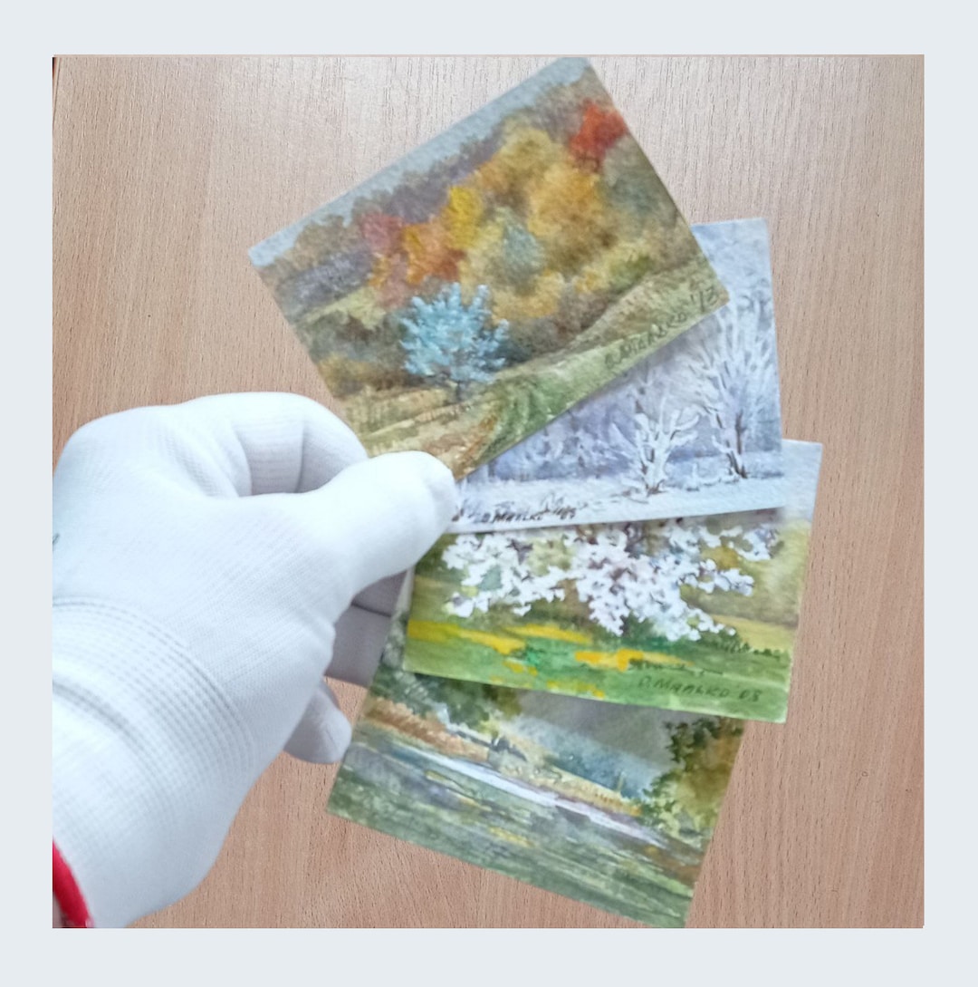ORIGINAL Mini WATERCOLOR Set 4 Seasons Miniature Landscape Outdoor ...
