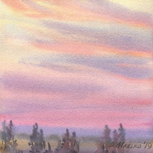 Sunset painting Evening sunset sky painting Ukranian painting Sunset sky summer landscape Evening painting horizon art