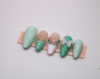 Rhinestone Teal Press on Nails | APRES GEL-X | Teal Nails | Luxury Nails |