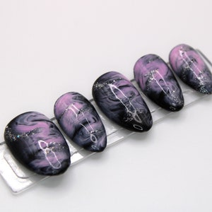 Black & Pink Marble Press on Nails | APRES GEL-X | Trendy Nails | Pink Nails | Luxury Nails | Marble Nails |