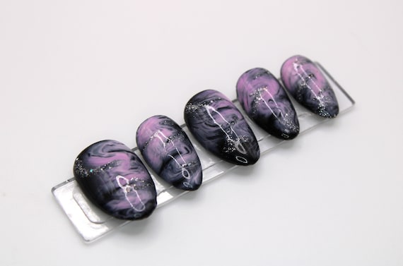 Black & Pink Marble Press on Nails | APRES GEL-X | Trendy Nails | Pink Nails | Luxury Nails | Marble Nails |