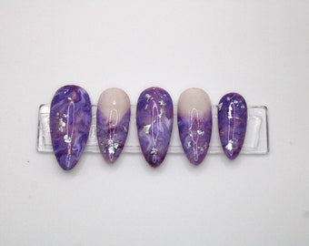 Purple Marble Press on Nails | APRES GEL-X | Trendy Nails | Purple Nails | Luxury Nails | Marble Nails | Amethyst Inspired