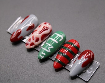 Nightmare on Elm Street Inspired Press on Nails | Luxury Nails | Halloween Nails | Freddy Krueger Nails |