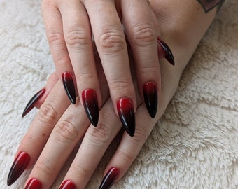 Red and Black Ombre Press on Nails | APRES GEL-X | Goth Nails | Witch Nails | Ombre Nails | Luxury Nails | Press on Nails